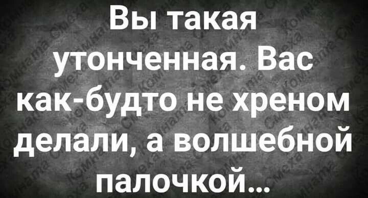 Вы такая утонченная Вас как будто не хреном делаЛи а волшебной палочкой