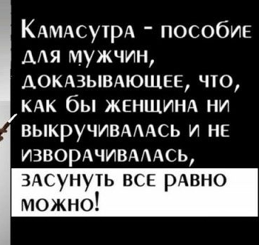 КАМАсутрА пособие для мужчин А0КАЗЫВАЮЩЕЕ что КАК бы ЖЕНЩИНА ни выкручивмАсь и не изворАчивмАсь здсунуть все РАВНО можно