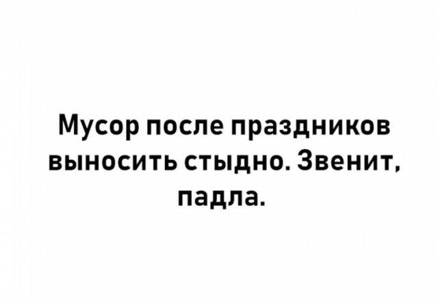 Мусор после праздников выносить стыдно Звенит падла