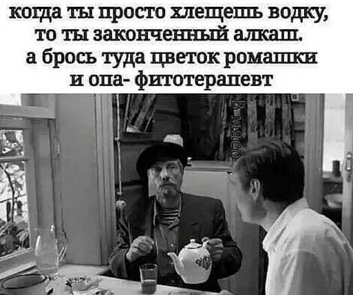 коща ты просто хлещешъ водку то ты закопчешаый алкаш а брось туда цветок ромашки и опа фитотерапевт