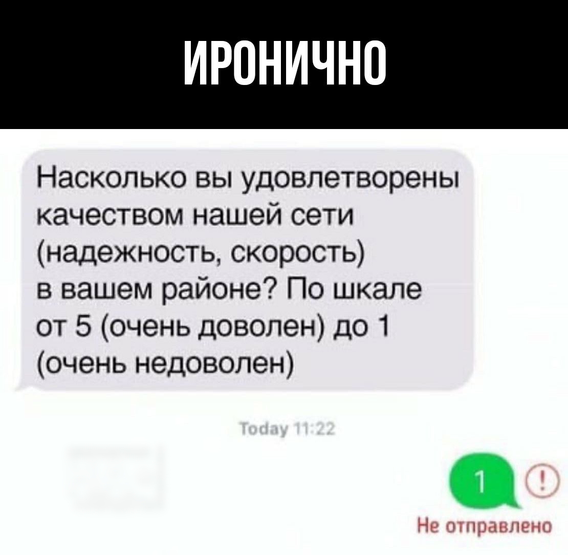 Насколько вы удовлетворены качеством нашей сети надежность скорость в вашем районе По шкале от 5 очень доволен до 1 очень недоволен Не отправлено