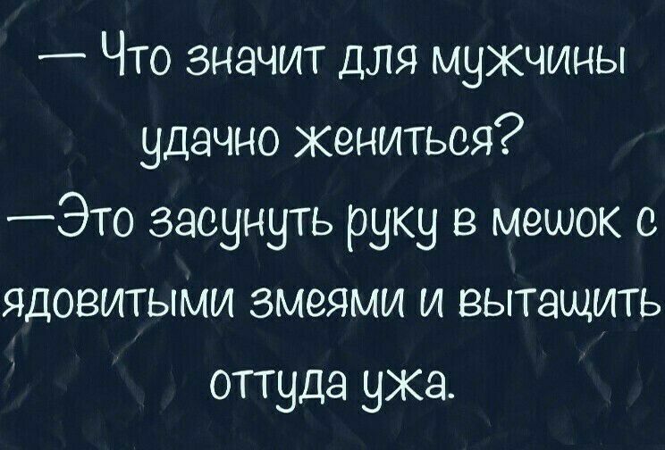 _ Что значит для мужчины удачно Жениться Это засунуть руку в мешок ядовитыми змеями и вытащить оттуда уже