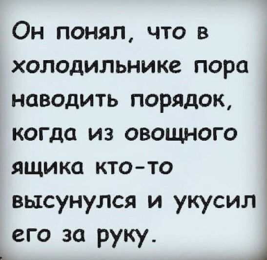 Он понял что в холодильнике пора наводить порядок когда из овощного ящика ктото высунулся и укусил его за руку 1