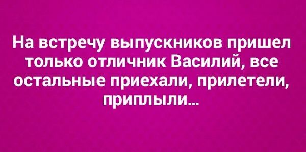 На встречу выпускников пришел только отличник Василий все остальные приехали прилетели приплыли