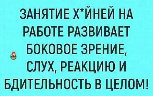 ЗАНЯТИЕ ХЙНЕЙ НА РАБОТЕ РАЗВИВАЕТ БОКОВОЕ ЗРЕНИЕ слух РЕАКЦИЮ и БДИТЕЛЬНОСТЬ в ЦЕЛОМ