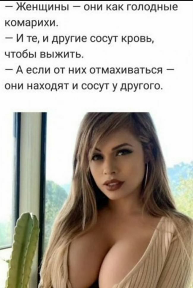 Женщины они как голодные комарихи И те и другие сосут кровь чтобы выжить А если от них отмахиваться ОНИ НЗХОДЯТ И СОСУТ у дРУГОГО