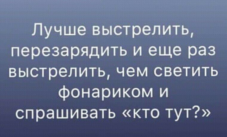 Лучше выстрелить перезарядить и еще раз выстрелить чем светить фонариком и спрашивать кто тут