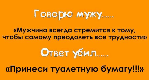 Говорю мужу ______ Мужчина всегда стремится к тому чтобы самому преодоАеть все трудности Ответ убил Принеси тусметную бумагу
