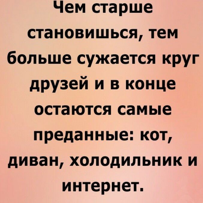Чем старше становишься тем больше сужается круг друзей и в конце остаются самые преданные кот диван холодильник и интернет