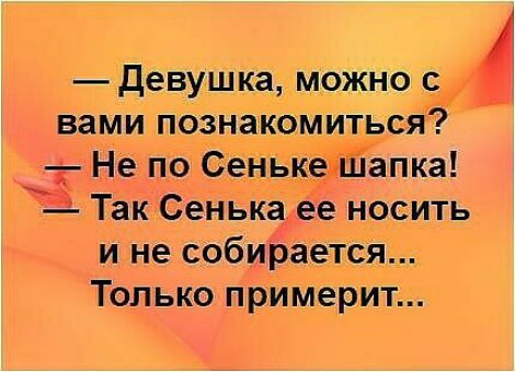 девушка можно ед вами познакомиться Не по СеНькеіШапка Ё Так Сенька ее носить и не собирается Только примерит