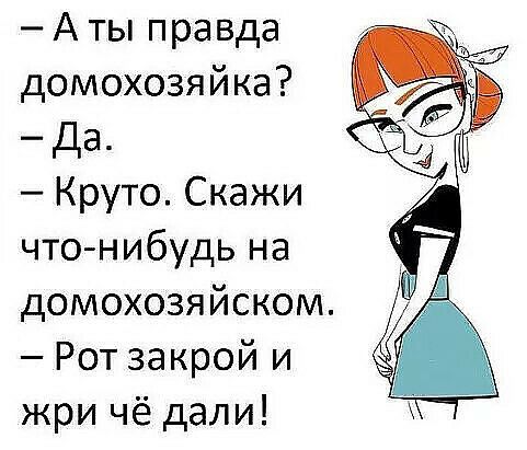 А ты правда домохозяйка Да Круто Скажи что нибудь на домохозяйском Рот закрой и жри чё дали