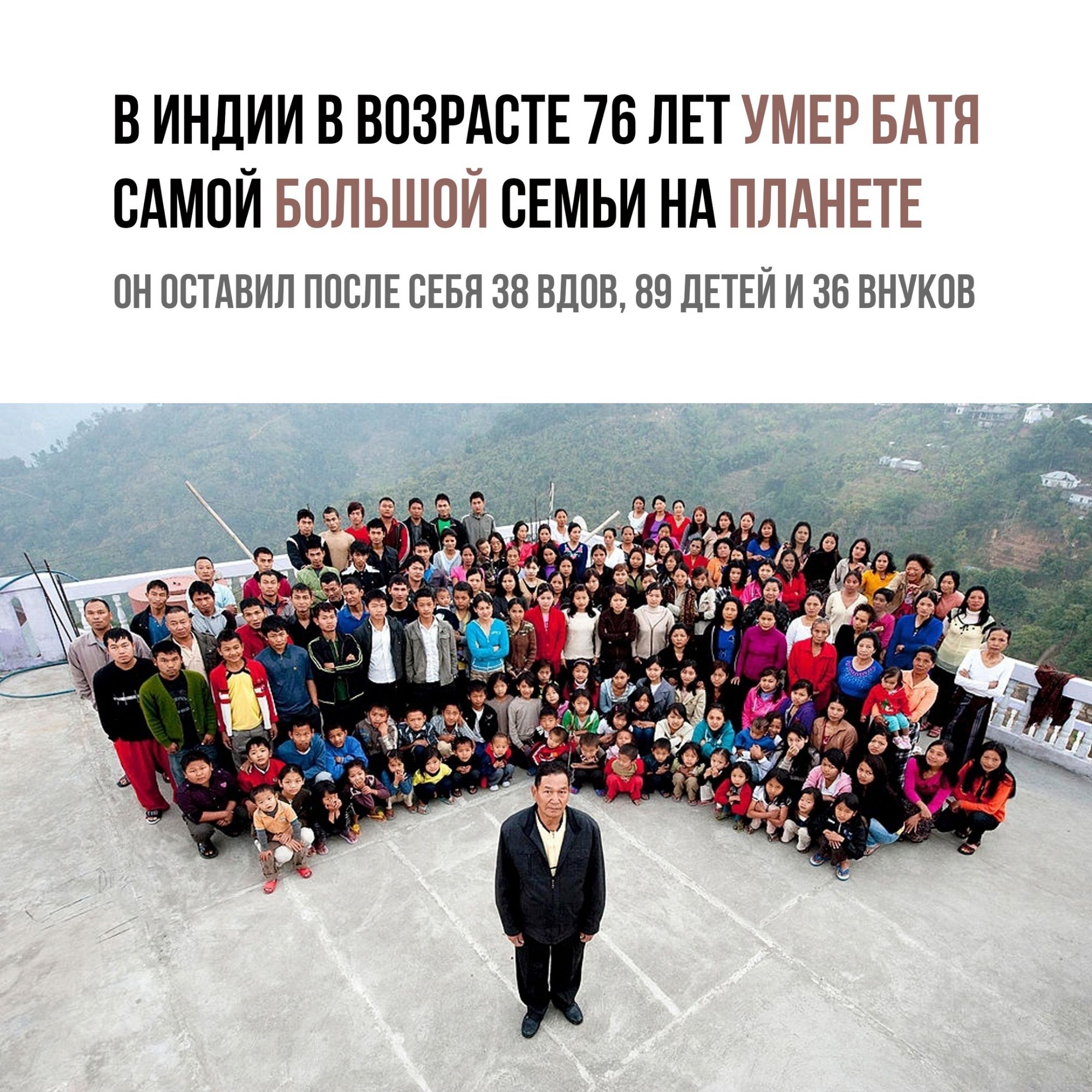 В ИНДИИ В ВОЗРАСТЕ 76 ЛЕТ УМЕР БАТЯ САМОЙ БОЛЬШОЙ СЕМЬИ НА ПЛАНЕТЕ ОН ОСТАВИЛ ПОСЛЕ СЕБЯ 38 ВДПВ 89 ДЕТЕЙ И 36 ВНУКОВ