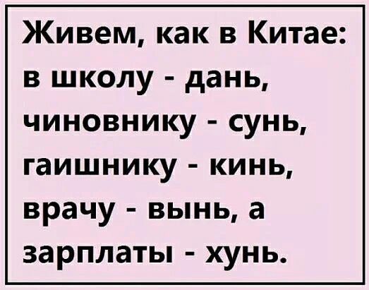 Живем как в Китае в школу дань чиновнику сунь гаишнику кинь врачу вынь а зарплаты хунь