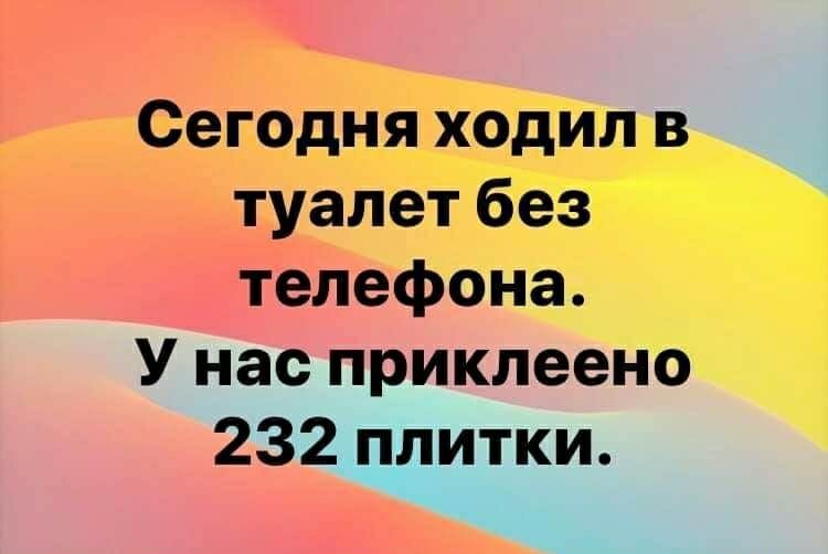 Сегодня ходил в туалет без телефона У нас приклеено 232 плитки