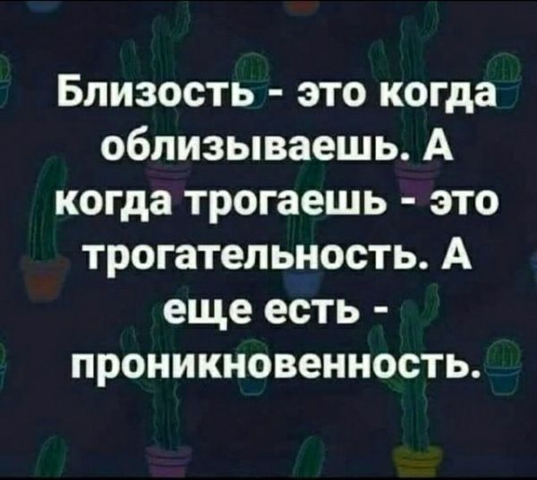 Близость это когда облизываешь А когда трогаешь это трогательность А еще есть проникновенность