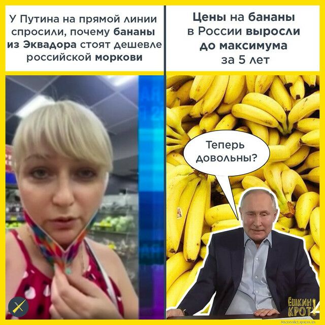 У Путина на прямой АИНИИ Цены на бананы спросиди почему бананы в России вырОСАИ из Эквадора стоят дешеве до максимума российской моркови за 5 Ает Теперь Аоводьны