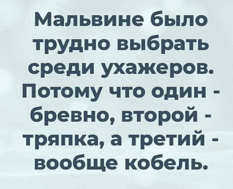 Мальвине было трудно выбрать среди ухажеров Потому что один бревно второй тряпка а третий вообще кобель