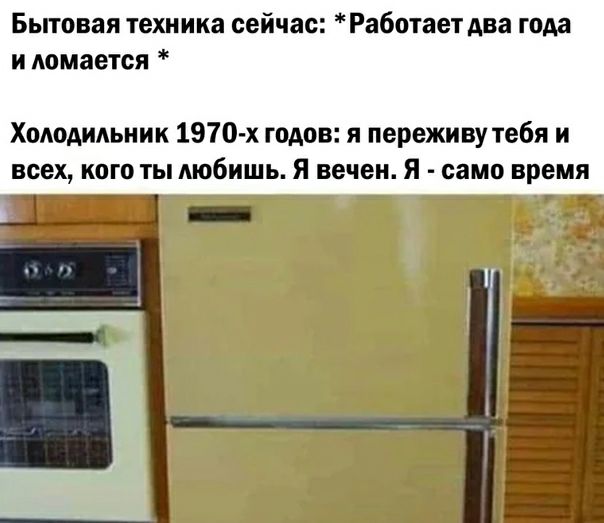 Бытовая техника сейчас Работает два года и ломается Холодильник 1970 х годов я переживу тебя и всех кого ты любишь я вечен Я само время