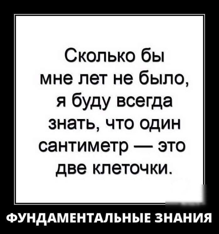 Сколько бы мне лет не было я буду всегда знать что один сантиметр это две клеточки ФУНДАМЕНТАЛЪНЫЕ ЗНАНИЯ