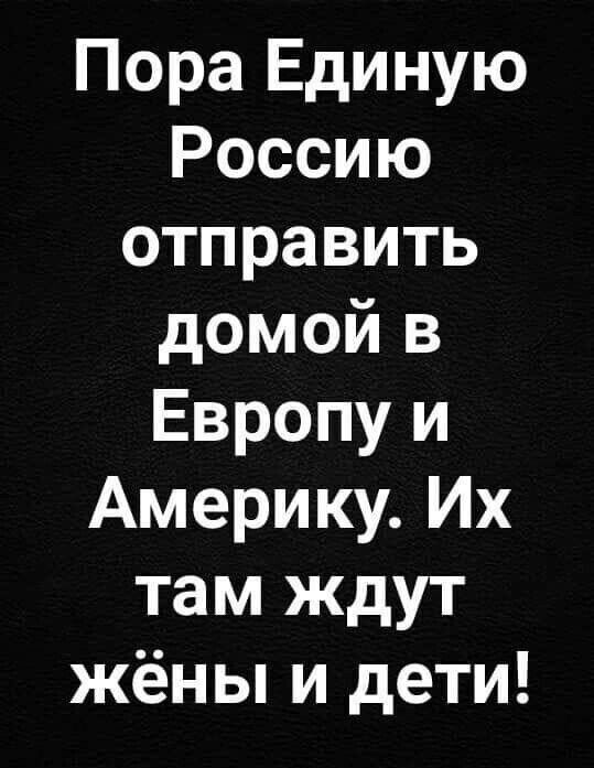 Пора Единую Россию отправить домой в Европу и Америку Их там ждут жёны и дети