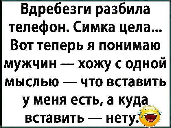 Вдребезги разбила телефон Симка цела Вот теперь я понимаю мужчин хожу с одной мыслью что вставить у меня есть а куда _ вставить нету