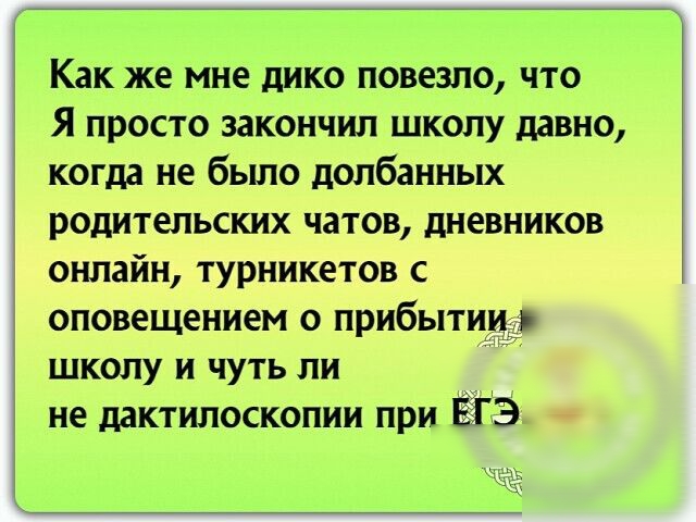 Как же мне дико повезло что Я просто закончил школу давно когда не бьшо долбанных родительских чатов дневников онлайн турникетов с оповещением о прибытии школу и чуть ли не дактилоскопии при ЁТЭ
