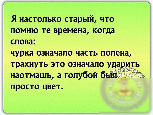 Я настолько старый что помню те времена когда слова чурка означало часть полена трахнуть это означало уда ить наотмашь а голубой бв просто цвет