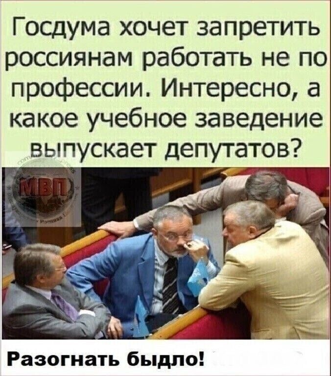 Госдума хочет запретить россиянам работать не по профессии Интересно а какое учебное заведение выпускает депутатов Разогнать быдло