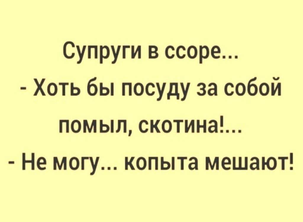 Супруги в ссоре Хоть бы посуду за собой помыл скотина Не могу копыта мешают