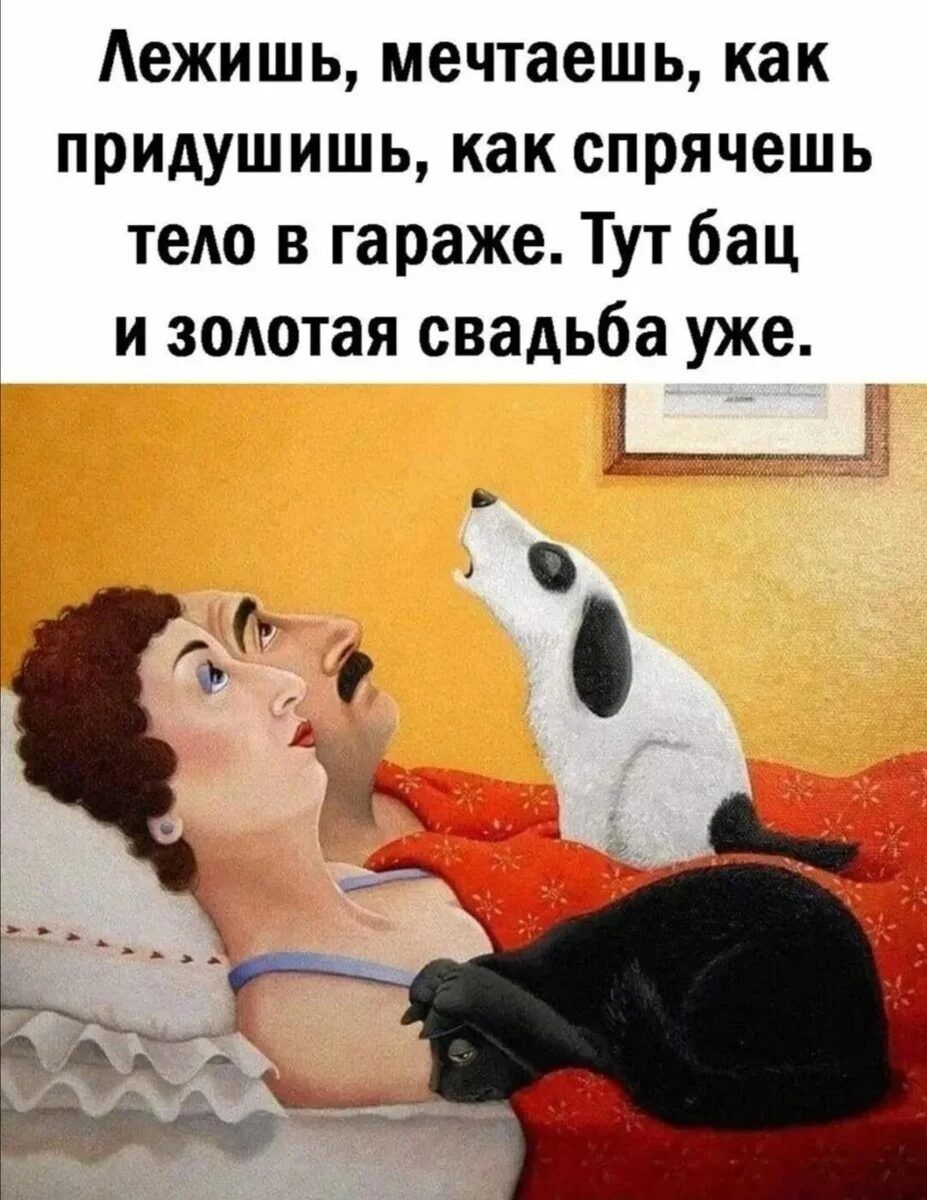 Аежишь мечтаешь как придушишь как спрячешь тыс в гараже Тут бац и зодотая свадьба уже