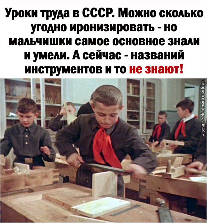 Уроки тут в СССР Можно сколько угодно иронизировать но мальчишки самое основное знали и умели А сейчас названий инструментов и то не знают Б в т с Е в я