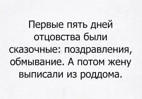 Первые пять дней отцовства были сказочные поздравления обмывание А потом жену выписали из роддома
