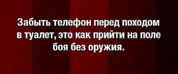 Забыть телефон перед походом в туалет это как прийти на поле боя без оружия