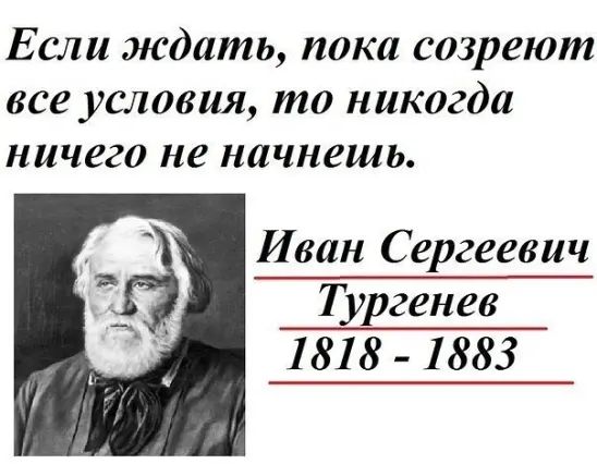 Если ждать пока созреют все условия то никогда ничего не начнешь Иван Сергеевич Тургенев 1818 1883