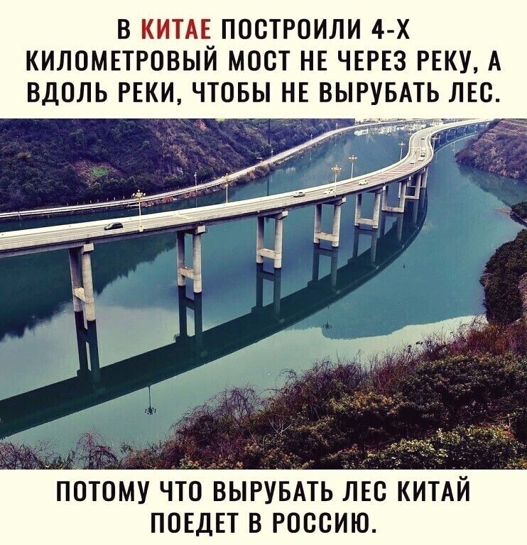 В ЕЬіТдЕПОСТРОИЛИ 4 Х КИЛОМЕТРОВЫИ МОСТ НЕ ЧЕРЕЗ РЕКУ А ВДОЛЬ РЕКИ ЧТОБЫ НЕ ВЫРУБАТЬ ЛЕС потому ЧТОВЫРУБАТЬ лес ит и ПОЕДЕТ в россию