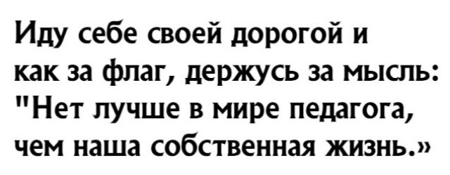 Иду себе своей дорогой и как за флаг держусь за мысль Нет лучше в мире педагога чем наша собственная жизнь
