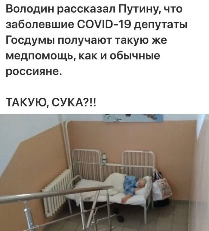 Володин рассказал Путину что заболевшие С0Э 19 депутаты Госдумы получают такую же медпомощь как и обычные РОССИЯНЭ ТАКУЮ СУКА