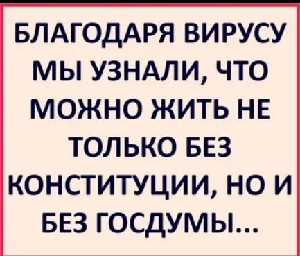 влдгоддря вирусу мы узндли что можно жить нв только 553 конституции но и БЕЗ госдумы
