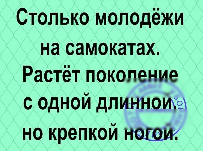 Столько молодёжи на самокатах Растёт поколение с одной длиннойіех но крепкой носшги