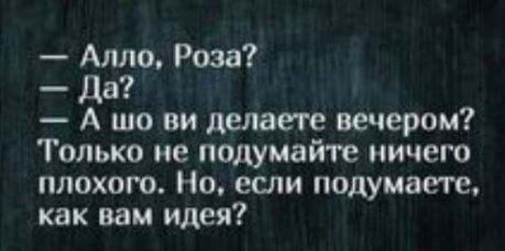 Алло Роза да А шо ви делаете вечером Только не подумайте ничего плохого Но если подумаете как вам идея