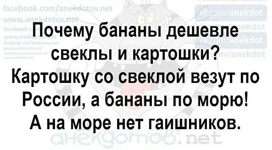 Почему бананы дешевле свеклы и картошки Картошку со свеклой везут по России а бананы по морю А на море нет гаишников