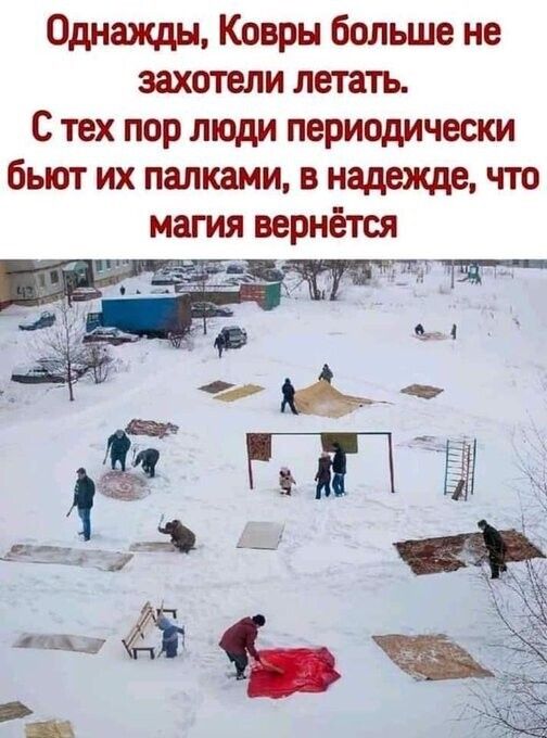 Однажды Ковры больше не захотели летать С тех пор люди периодически бьют их палками в надежде что