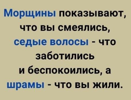 Морщины показывают что вы смеялись седые волосы что заботились и беспокоились а шрамы что вы жили