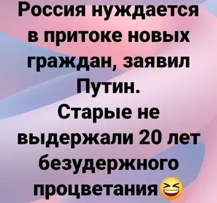 Россия нуждается в притоке новых граждан заявил Путин Старые не выдержали 20 лет безудержного процветанияё