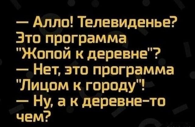 Алло Телевиденье Это программа Жппой к деревне Нет это программа Лицом к городу Ну а к деревне то чем