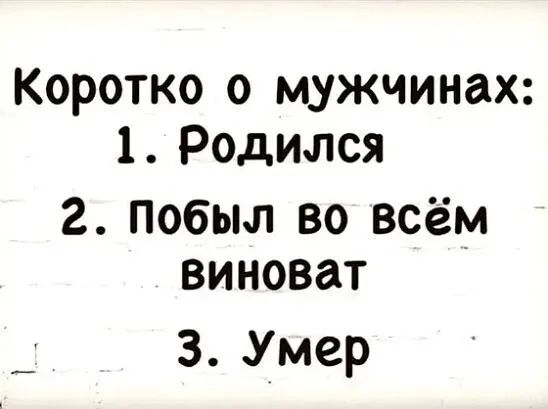 Коротко о мужчинах 1Родился 2 побыл во всём виноват З Умер