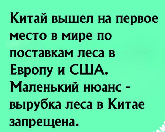 Китай вышел на первое место в мире по поставкам леса в Европу и США Маленький нюанс вырубка леса в Китае запрещена