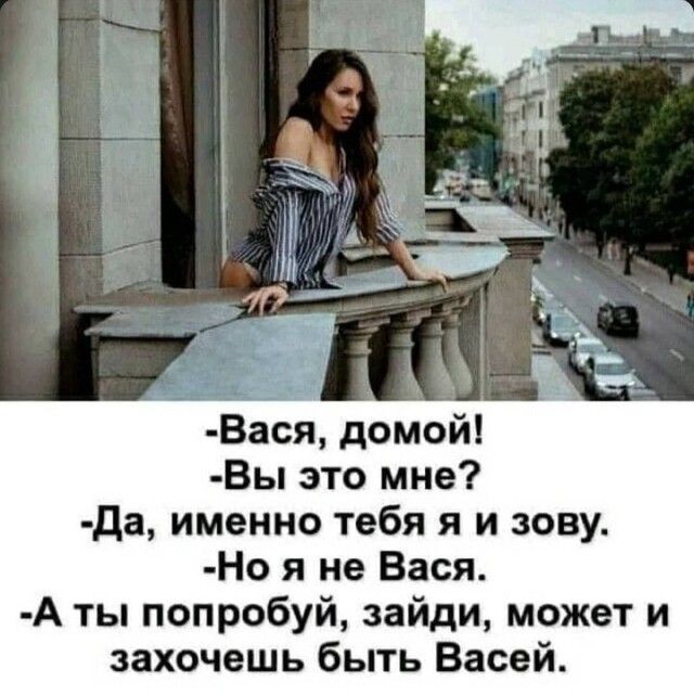 Вася домой Вы это мне да именно тебя я и зову Но я не Вася А ты попробуй зайди может и захочешь быть Васей