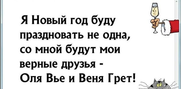 Я Новый год бУдУ праздновать не одна со мной будут мои верные друзья Оля Вье и Веня Грет АН
