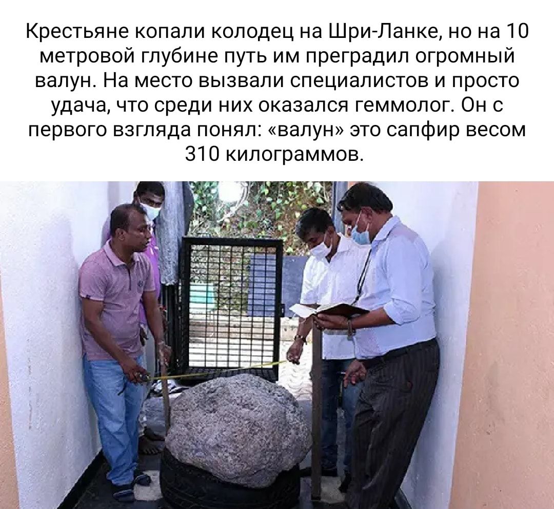 Крестьяне копали колодец на Шри Ланке но на 10 метровой глубине путь им преградил огромный валун На место вызвали специалистов и просто удача что среди них оказался геммолог Он с первого взгляда понял валун это сапфир весом 310 килограммов